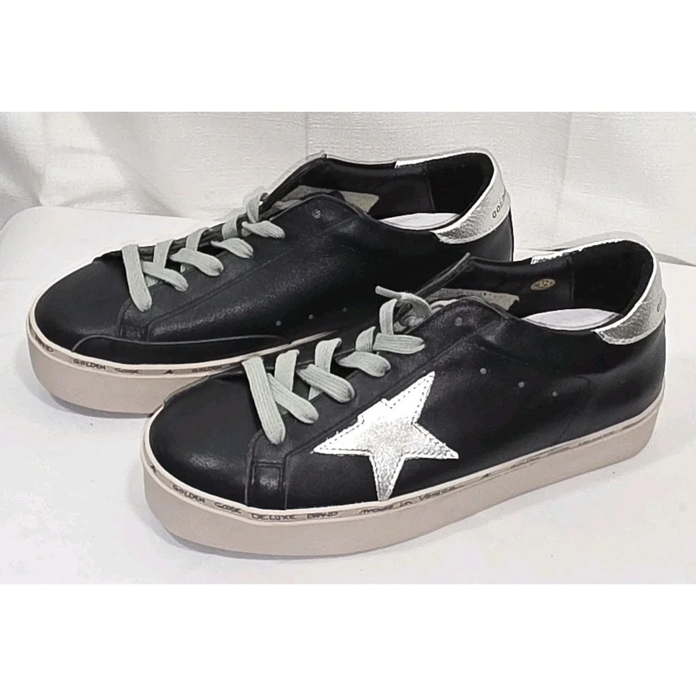 Golden Goose Hi Star Classic Shoes Womens Size 38 Black Silver Colorway Leather